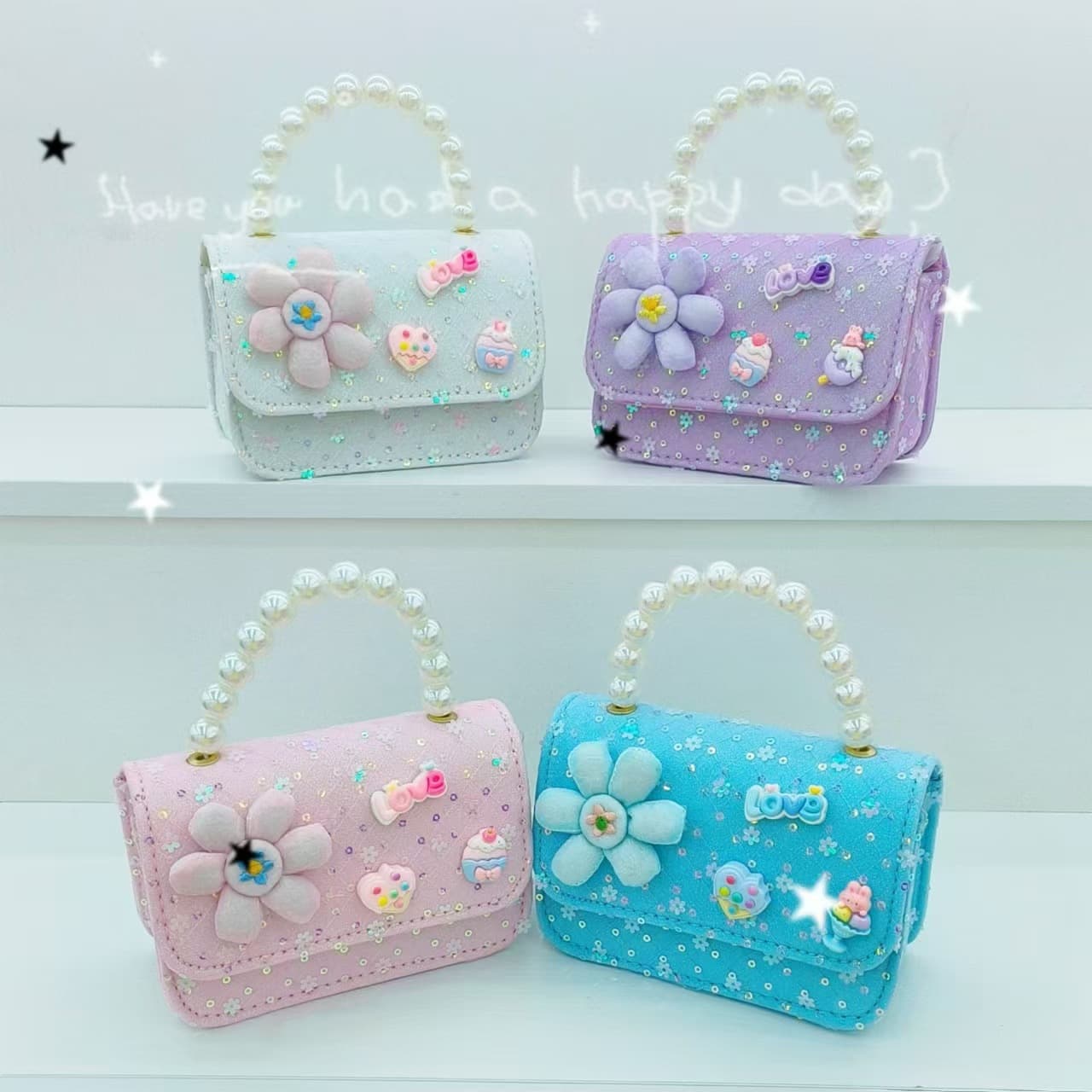 Pearl handbag, shoulder crossbody, coin accessory bag, small square bag, chain bag, princess bag, little girl's New Year's wallet