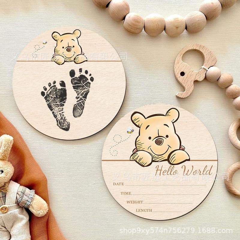 Newborn Sign Wooden Teddy Bear Baby Infant Growth Milestone Board Wooden Birthday Sign Newborn Keepsake