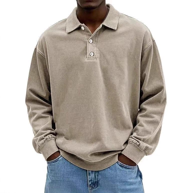 Amazon 2025 New Men's Shirt Independent Station Casual Versatile Long-Sleeved Button Lapel Shirt Polo Shirt