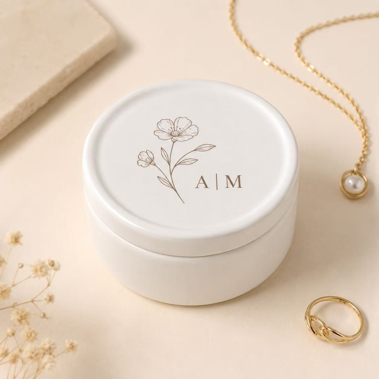 Cross-border Minimalist Round Ceramic Jewelry Box, Luxury Desktop Accessory Storage Box, Home Earring and Bracelet Organizer