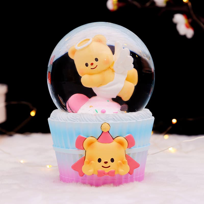 Creative cute cute cake bear crystal ball music box snowy glow student exquisite gift manufacturer wholesale
