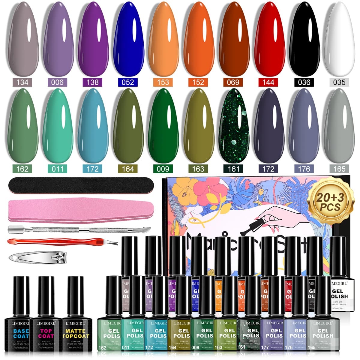 LIMEGIRL Cross-border Nail Art Tool Set Gel Polish Retro Morandi Contrast Color Full Tool Gift Box Set