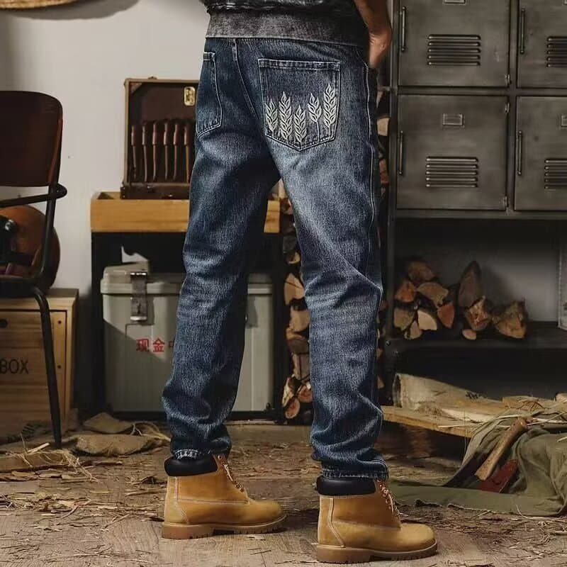 American retro spring and autumn new jeans men's loose straight trendy brand harem large size stonewashed casual trousers