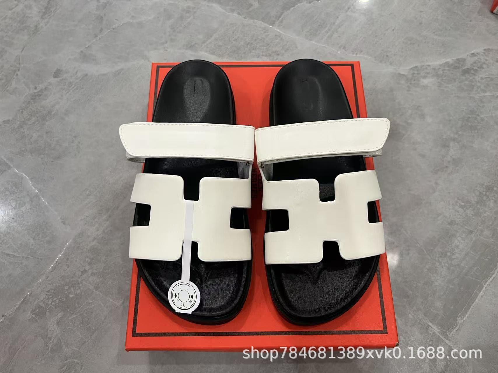 Erjiu Slippers H Brand 2026 Summer Flat One-Strap Color-Block Outdoor Sandals for Men and Women Casual Beach Velcro