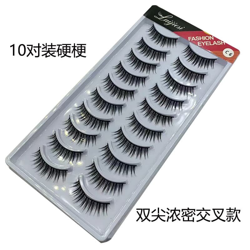 10 Pairs Laijiesi Hard Stem C6 Double-Tip Thick Natural Cross False Eyelashes