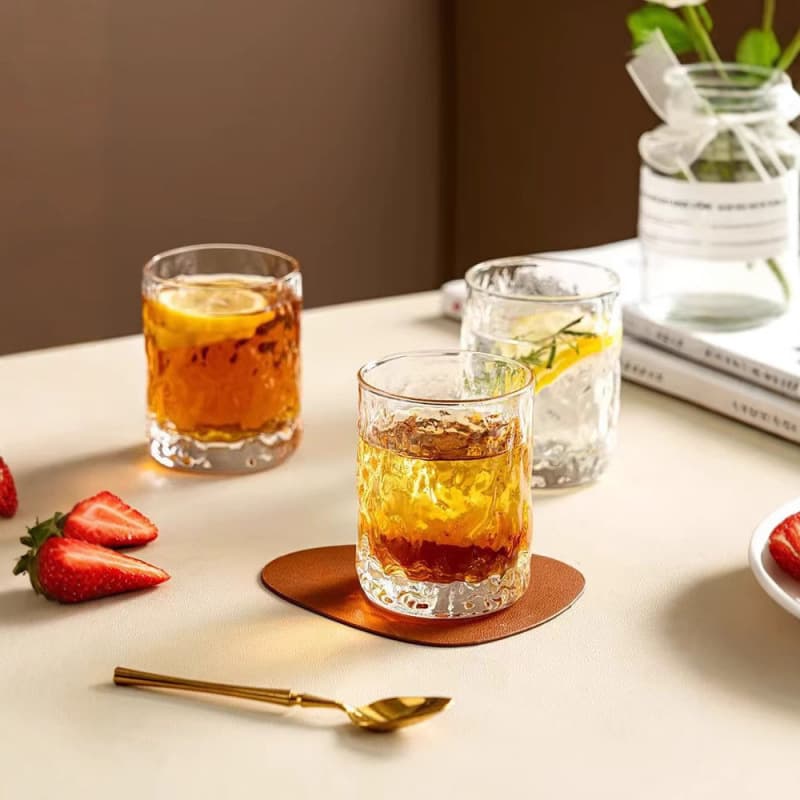 Restaurant Milk Coffee Glass Cup with Glacier Pattern, Simple Cup, High Aesthetic Value Tea Cup, Office Whiskey Glass