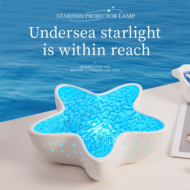 Cross-border starfish projection lamp water ripple night light bedroom ocean blue light atmosphere light romantic birthday gift