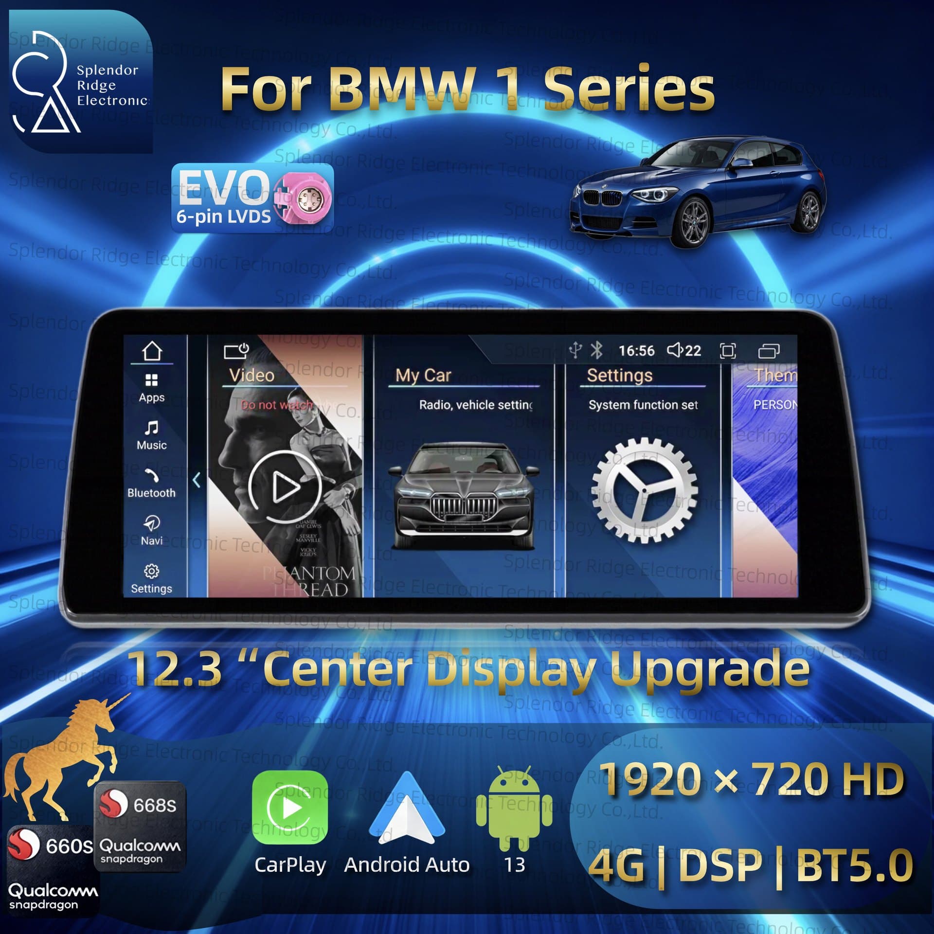 Suitable for 1-Series F20 Android Central Control Large Screen 12.3inch Qualcomm Car Navigation Bluetooth Evo4G High-Definition Dedicated