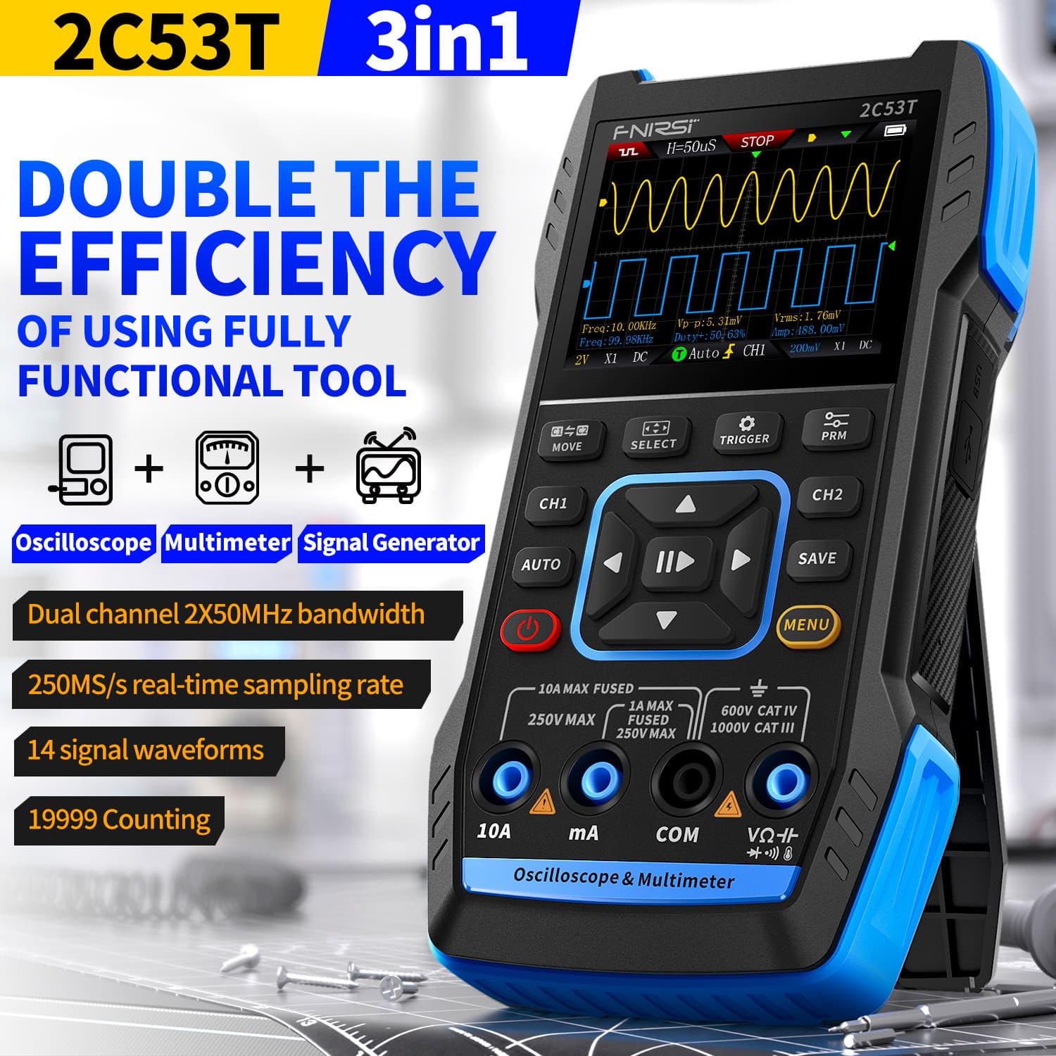 FNIRSI 2C53T 3-in-1 Oscilloscope Multimeter Signal Generator