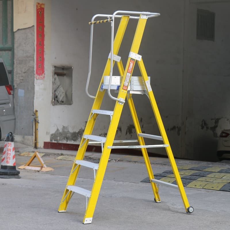 Fiberglass insulated work fence platform ladder engineering ladder folding herringbone ladder mobile safety ladder shelf ladder