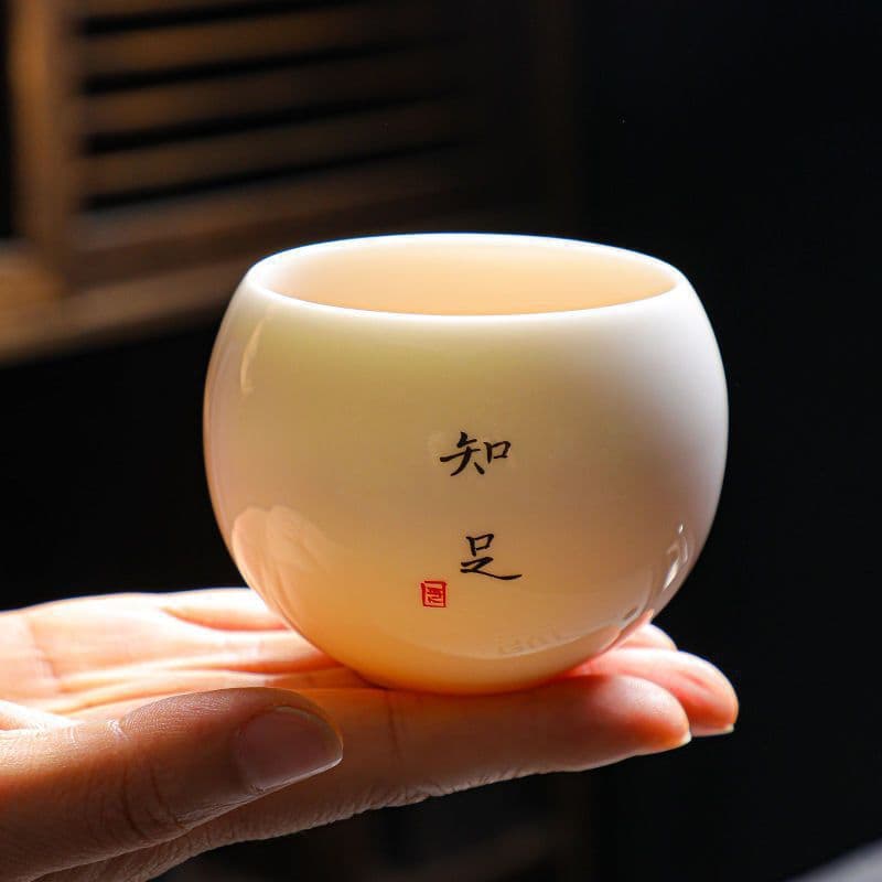 Tang and Song Dynasty Mutton Fat Jade Porcelain Tea Cup Ceramic Tea Cup Tea Set Japanese Dragon Egg Cup Kung Fu White Porcelain Single Cup Master Cup 1