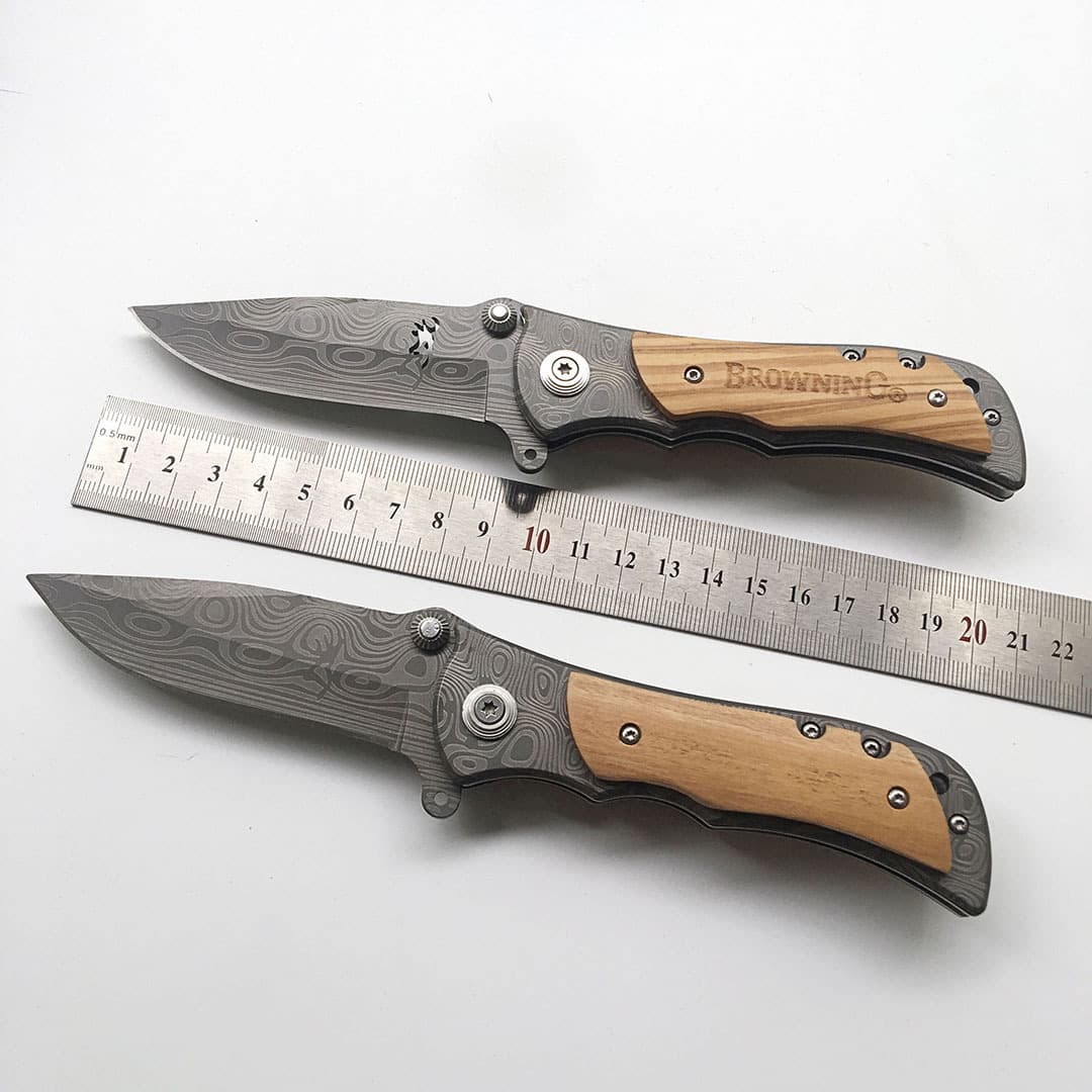 Outdoor Knife Portable Self-Defense Camping Damascus Pattern Flap Pocket Pants Knife Braunning -239% off Stacking Knife Wooden Handle Folding Knife
