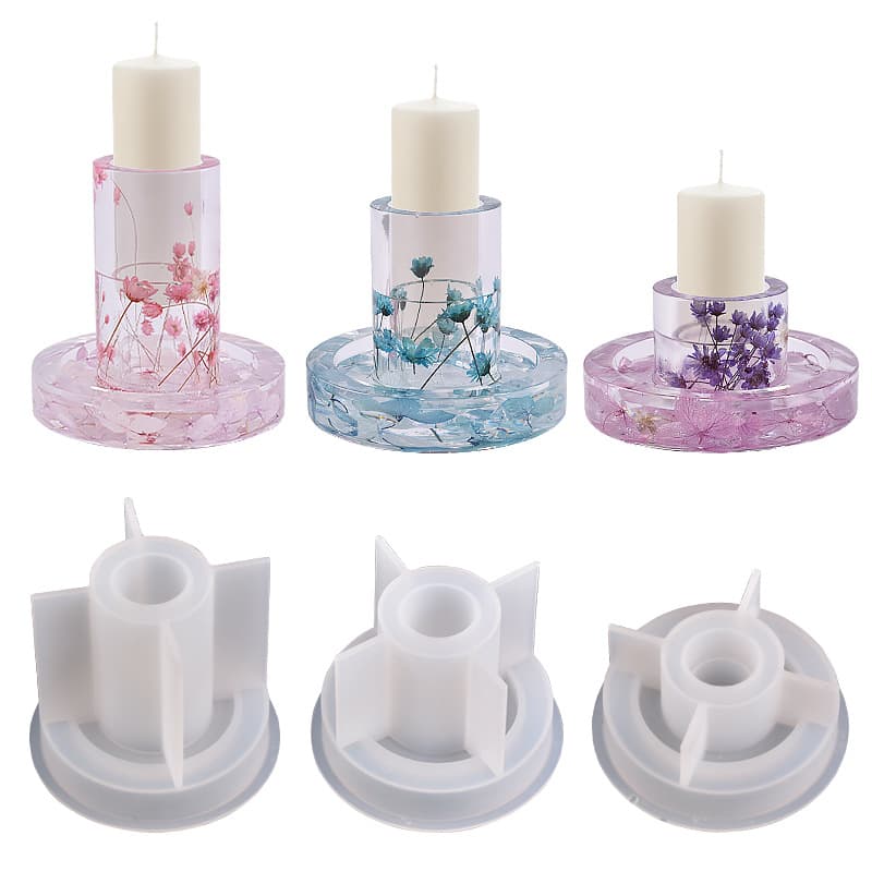 Round Candle Holder Plaster Mold Epoxy Resin Large Medium Small Round Candle Base Cement Concrete Silicone Mold