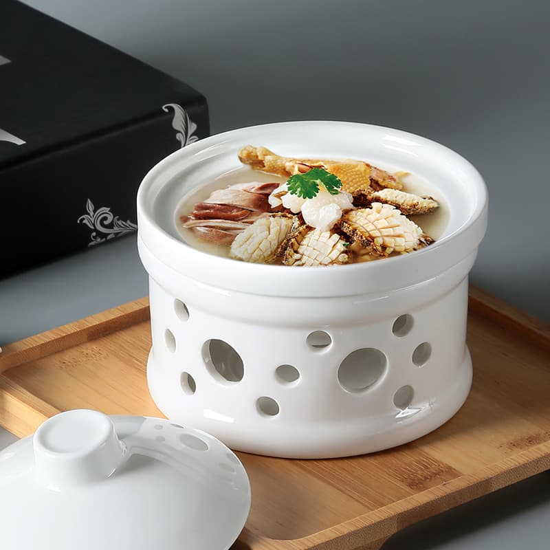 Ceramic Stew Pot Bird's Nest Stew Pot Soup Pot Double-Ear Sugar Water Pot with Lid Small Stew Jar Dessert Cup Hotel White Porcelain