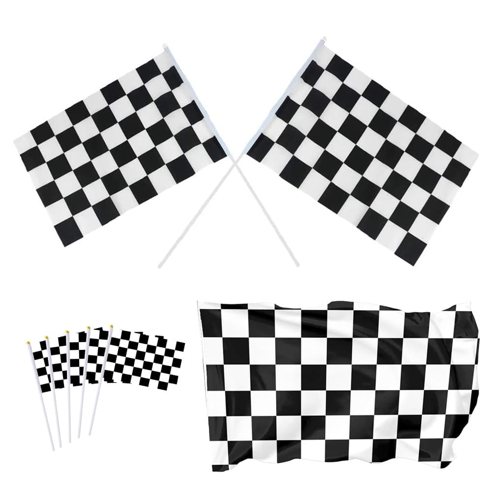 Cross-border ready-to-ship black and white racing hand-waving flags, black and white checkered polyester flags.