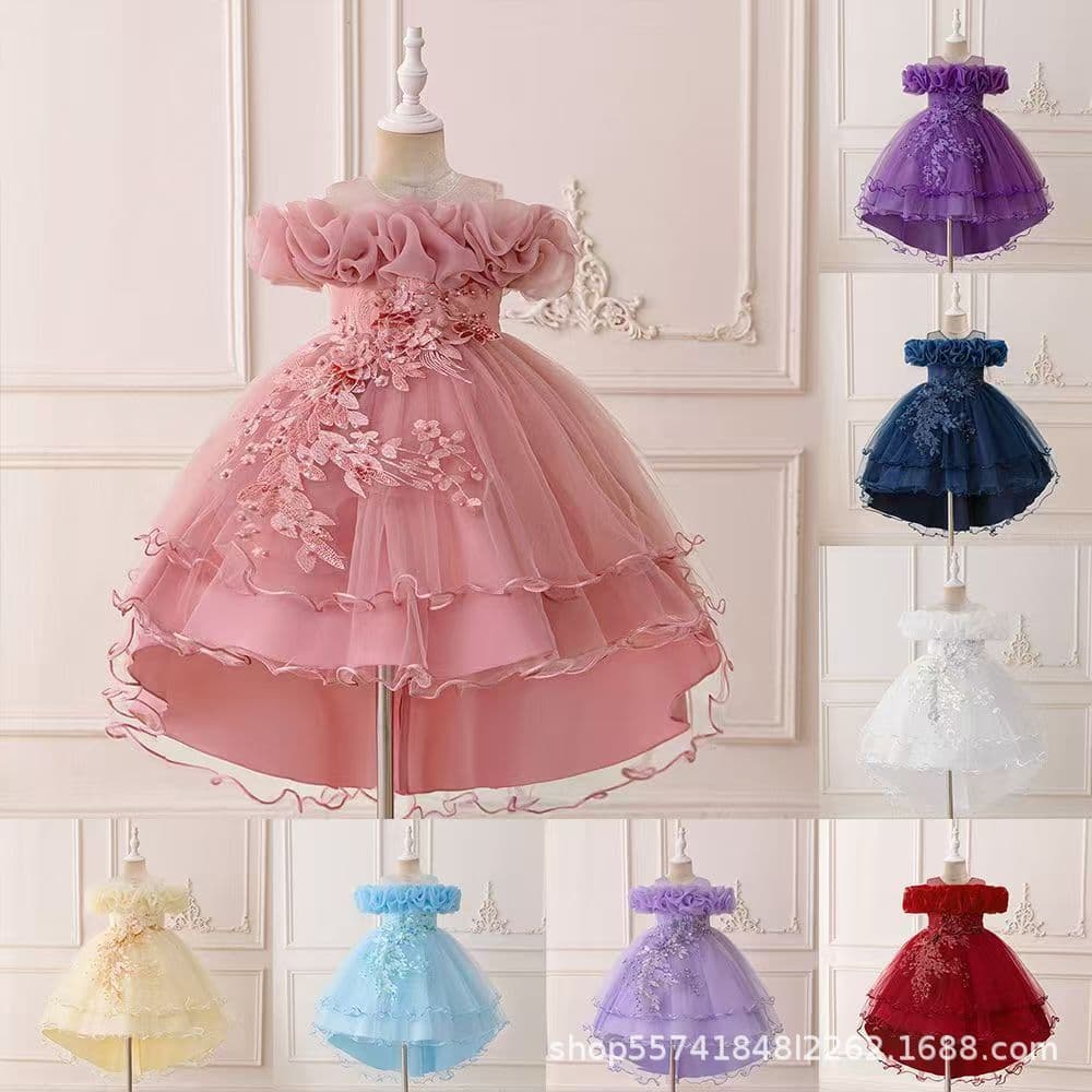 Baby Girl Summer Flower Print Bow Lace Sleeve Dress