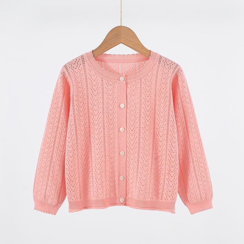 2026 Summer Baby Thin Knit Cardigan for Girls, Hollow-Out Sun Protection Jacket, Children's Air Conditioning Shirt