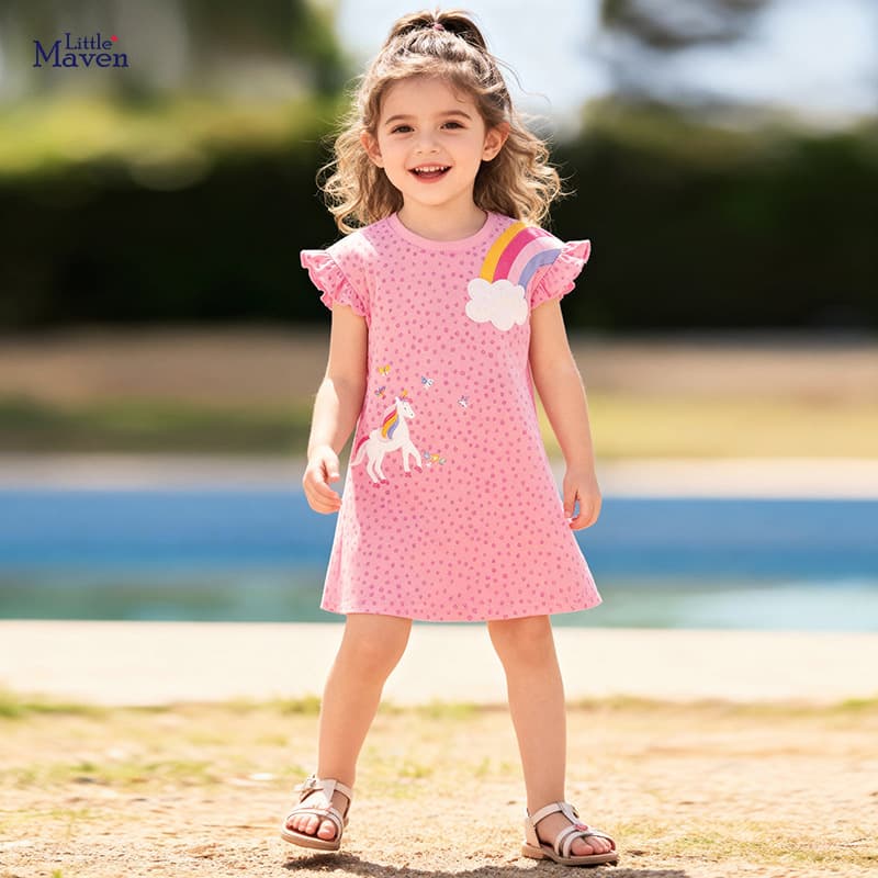Little Maven Summer Short-Sleeve Girls' Dress, Cute European and American Style Children's Skirt, Foreign Trade Stock Children's Dress