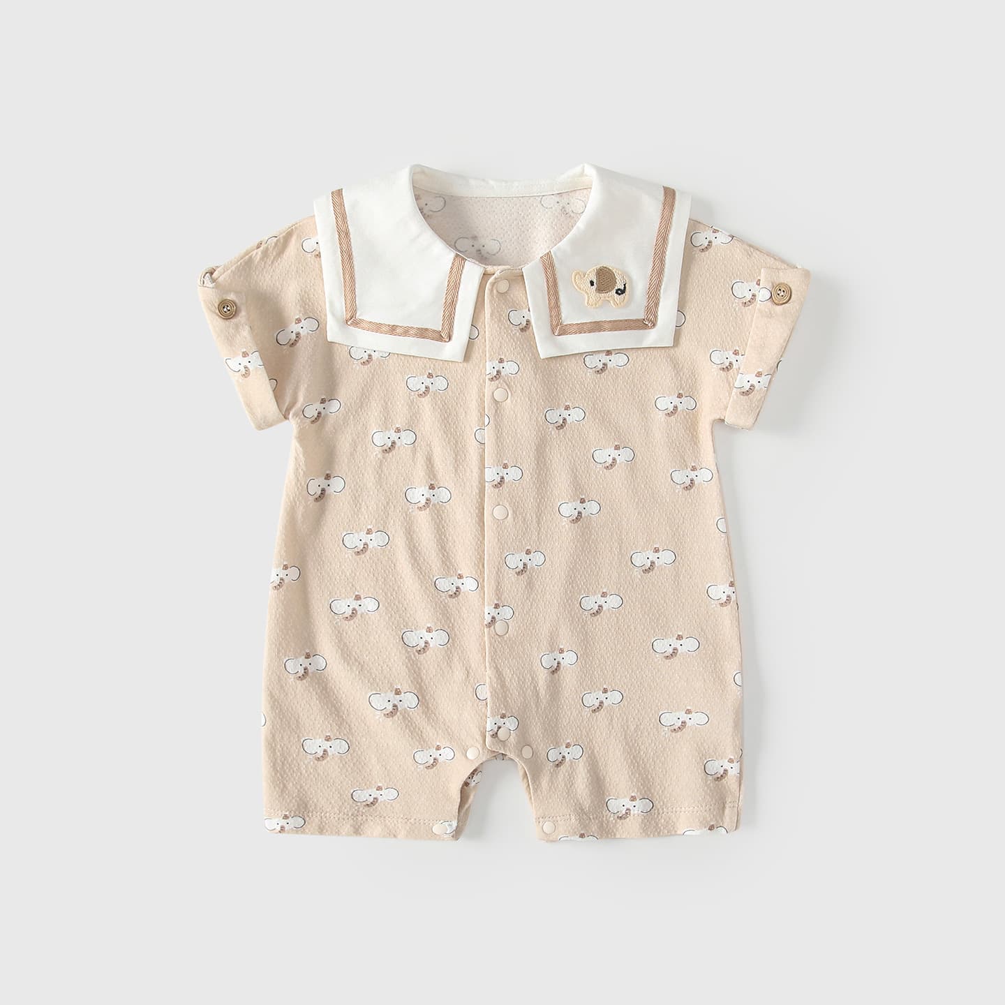 Baby Summer Short Sleeve Sailor Collar Bodysuit Thin Cute Baby Romper Crawling Suit Newborn 100 Days Clothes