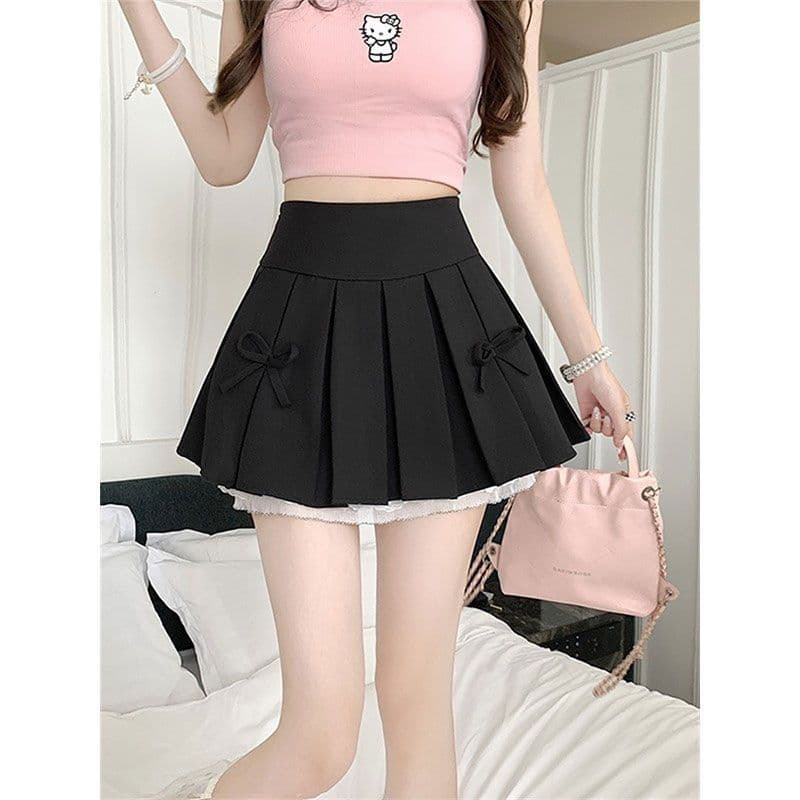 Design Sense Pleated Skirt Women New Gray Lace Trim Hot Girl A-Line Short Skirt