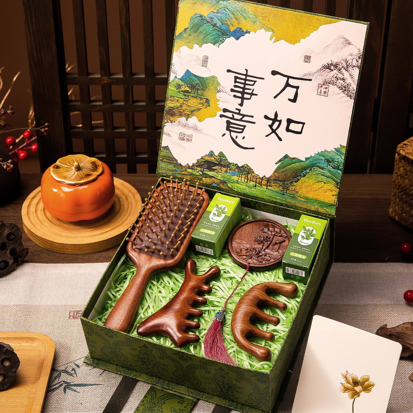 Birthday Gift for Women Elderly Teacher Gold Silk Sandalwood Comb Moxa Hammer Corporate Employee Team Building Annual Meeting Gift