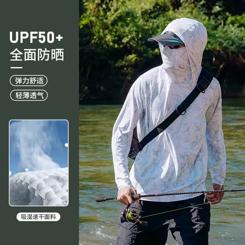 Camouflage Fishing Sun Protection Clothing Men's Ice Silk Ultra Thin Face Covering Outdoor Fishing Lure Sunscreen Quick Dry Brea