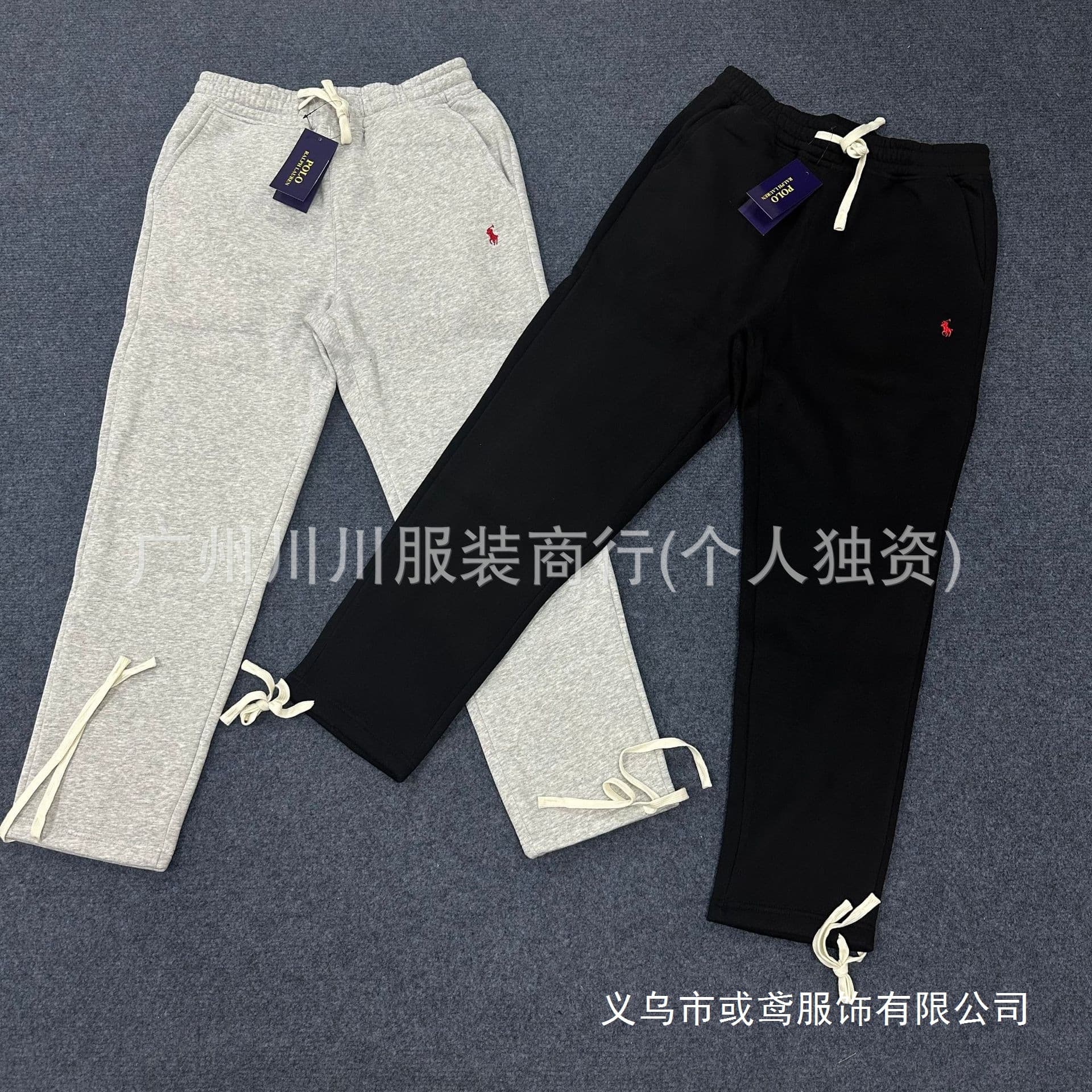 High Quality Cross-Border Solid Color RL Fleece Embroidered Logo Casual Thin Fleece Drawstring Sweatpants for Men and Women Wholesale