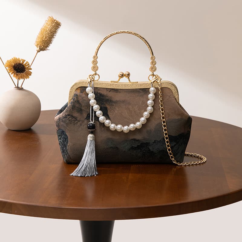 New Chinese style retro cheongsam bag, hand-held gold bag, fragrant cloud gauze, atmospheric one-shoulder Chinese cross-body bag
