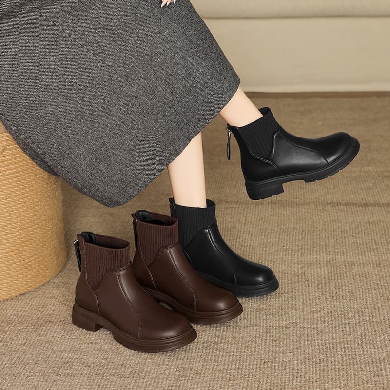 ZHR Back Zipper Sock Boots Women's Short Boots 2025 Autumn/Winter New Nude Boots Slim Boots Ins Martin Boots Warm