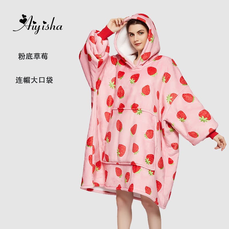 Amazon Flannel Fleece Blanket Cross-border Lazy Blanket Plus Size Sleepwear Office Pullover Hooded Sweatshirt Blanket Warm