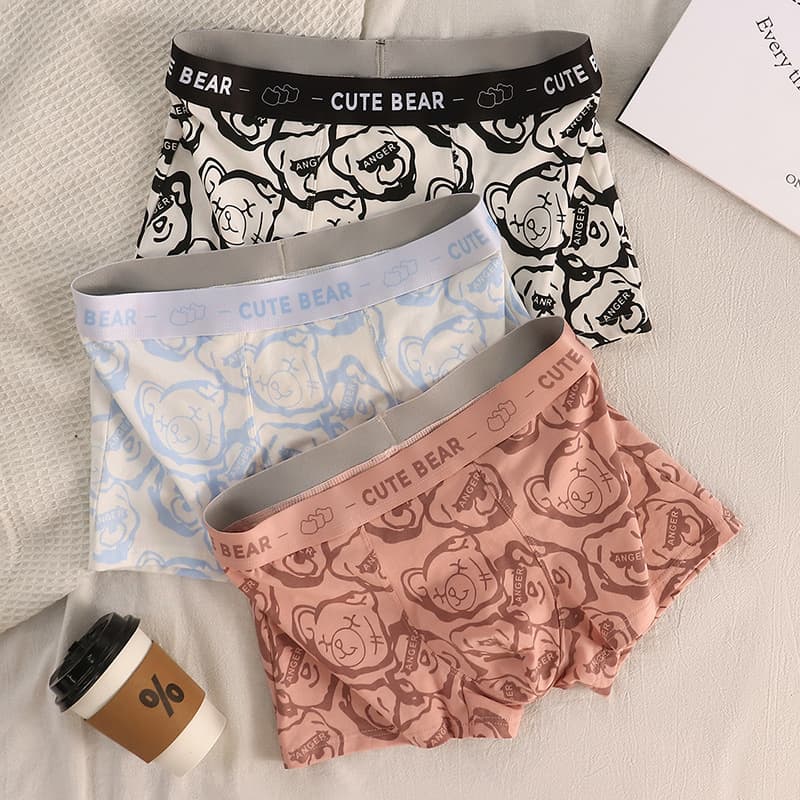 Pure Cotton Breathable Men's Underwear Cute Cartoon Teenage Boys Boxer Shorts Comfortable Knitted Fabric Mid Waist Briefs