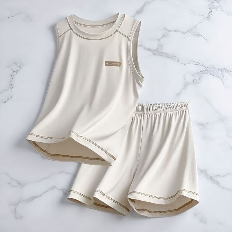 Ice Silk Kids Pajamas Summer Thin Vest Set for Boys Middle and Big Sizes Homewear Air Conditioning Suit Summer Style