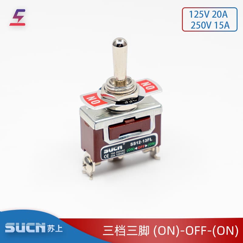 SUCN 3-Position 3-Pin Momentary Toggle Switch, SS12-13FL, Push-to-Reset