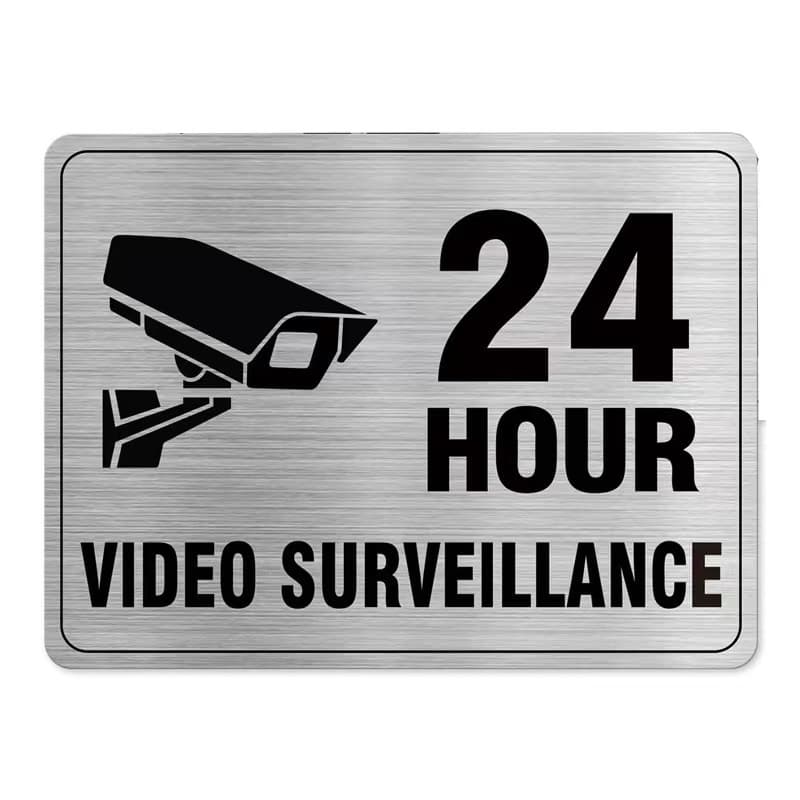Amazon Cross-border New 2025 Decorative 24-hour Monitoring Brushed Silver Warning Label, Caution Sign Sticker