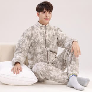 Couples Pajamas Women Winter Autumn Thickened Set Men Warm Zipper Spring Autumn Coral Fleece Flannel Wear Out