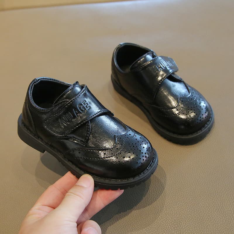 2026 Fall New Boy's Black Performance Shoes British Style Retro Kids Leather Shoes Medium-Small Kids Single Shoes