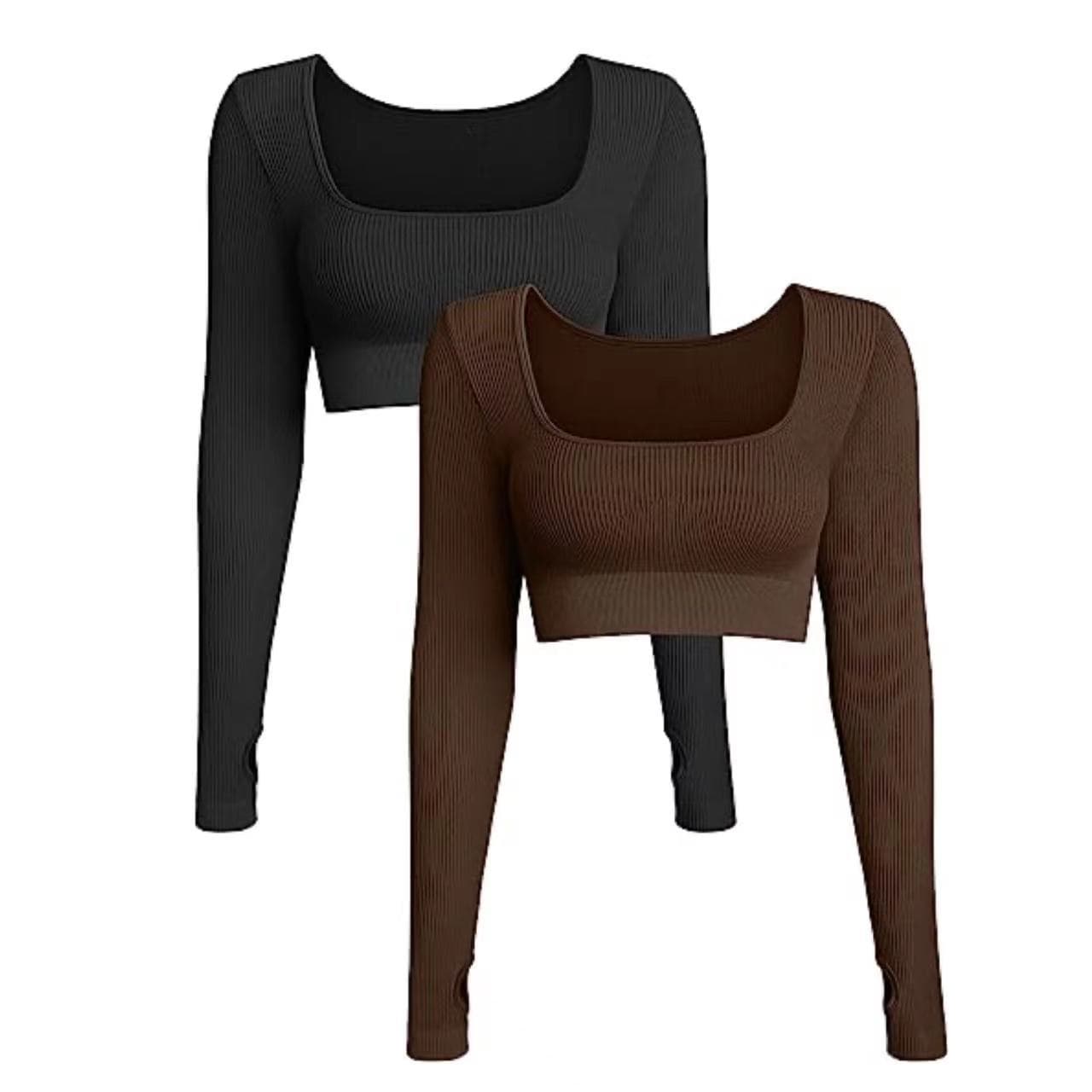 2023 New Cross-Border Trade Short Crop Top Ribbed Long Sleeve Casual Sports Fitted Crop Top for Women
