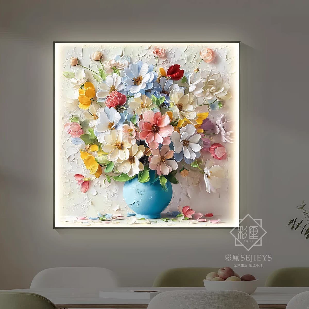 Cream style hanging painting, simple and light luxury restaurant decoration painting, dining room background wall hanging painting, mural, high-end oil painting