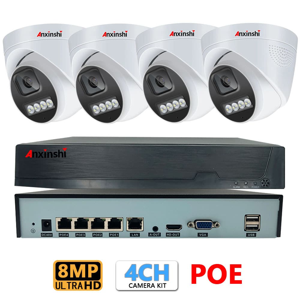 8MP 4-Channel POE Camera Kit Waterproof Full Color CCTV Camera with Remote Monitoring and Playback via App
