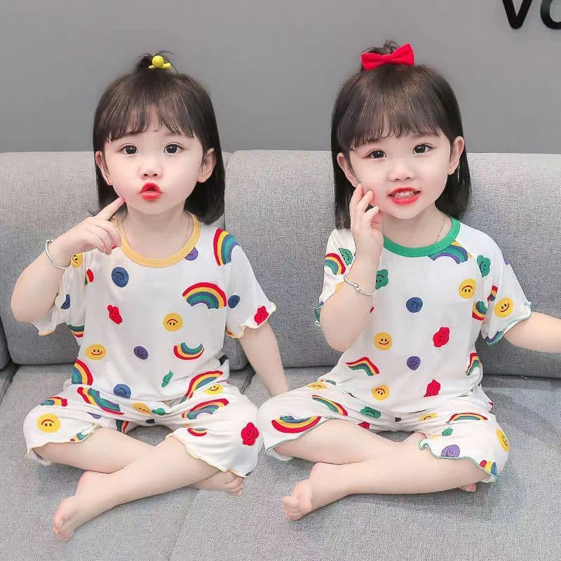 Ice Silk Soft Children's Sleepwear Summer Thin Short Sleeve Home Clothes for Girls Air Conditioning Suit Cartoon Pattern