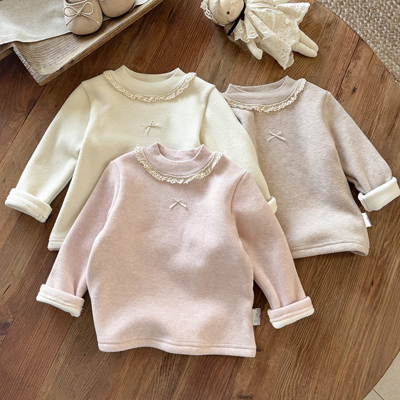 Girls' Autumn/Winter Fleece-Lined Thickened Base Layer, Korean Style Semi-High Neck Long-Sleeve T-Shirt Top, Class A Infant Clothing