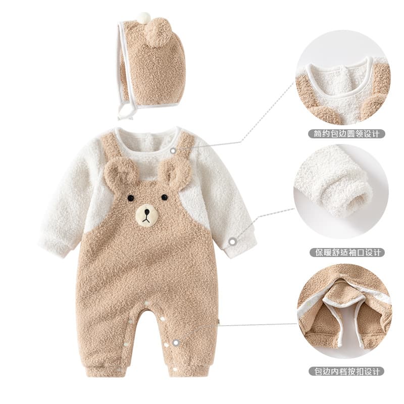 Baby Winter Fleece Romper, Warm and Adorable Bear Onesie for 100-Day Photo Shoot, New Year Outfit