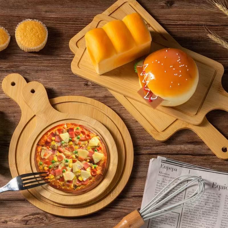 Wooden Pizza Board Tray with Handle, Fruit Dessert Sushi Steak Tray, Hanging Style for Home Baking Use