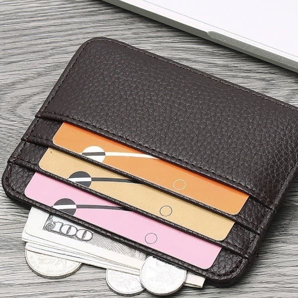 Men's Ultra-Thin Card Holder PU Multi-Function Small Card Case Bus Pass Holder ID Badge Holder