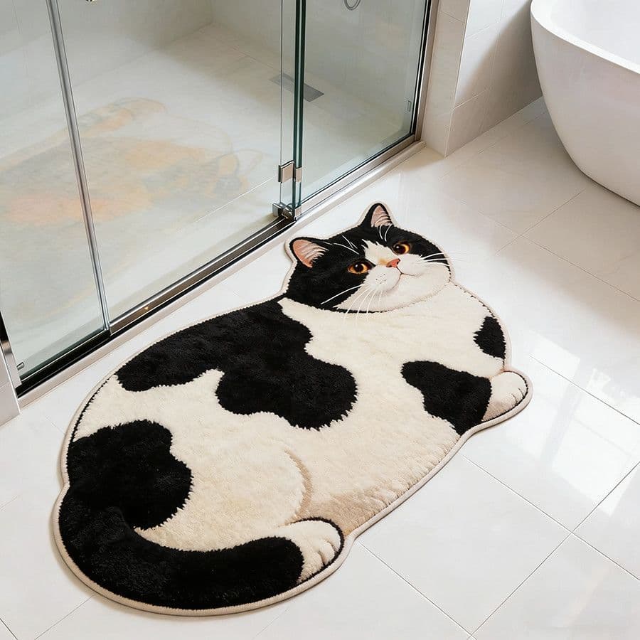Cute kitten floor mat, faux cashmere, absorbent, suitable for bathrooms, toilets, entrances, and bedrooms.