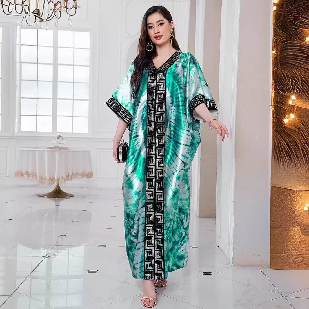 AliExpress 024 European and American African Sequin Print Loose Robe with Headscarf, Plus Size Long Robe Dress for Women