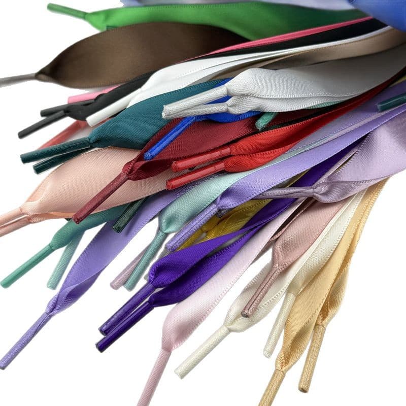 2cm wide colored/white/black single-layer polyester glossy shoelaces.