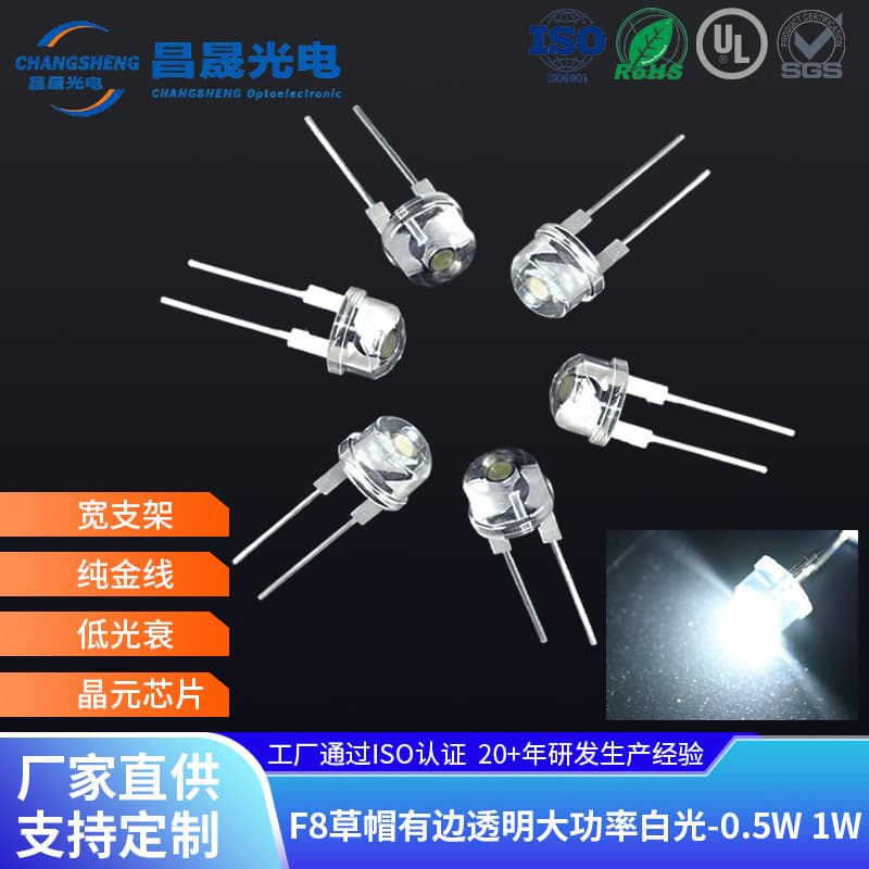 F8 Straw Hat Wide Bracket White/Warm White 8mm High-Power Direct-Plug LED Car Light 0.5W Light Emitting Diode