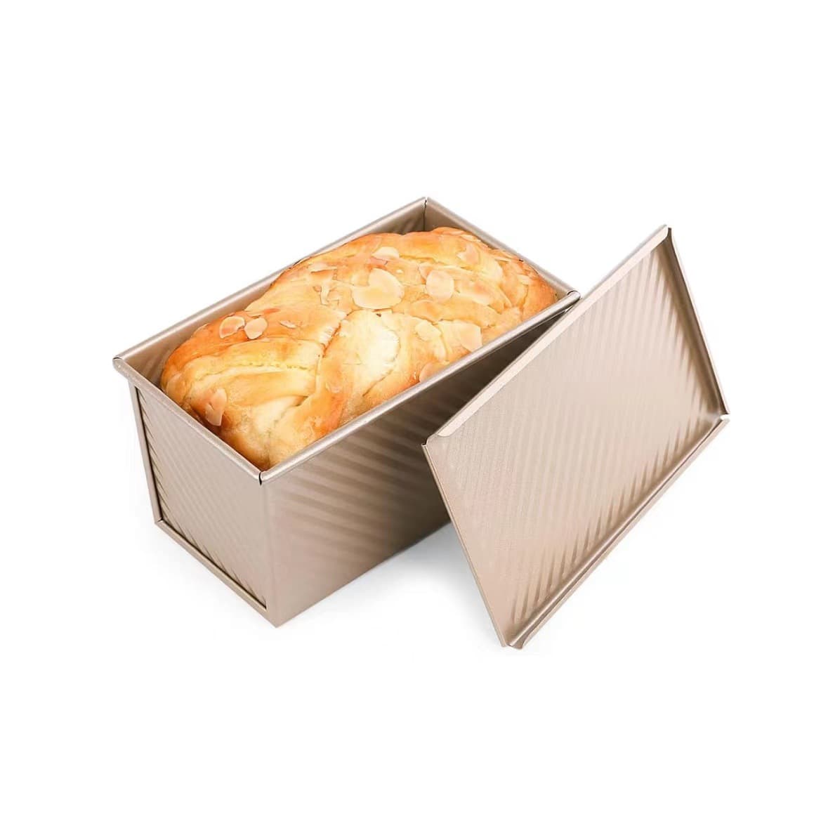 Rectangular Gold Corrugated Bread Loaf Pan with Lid 450g Non-Stick Toast Mold Factory Direct