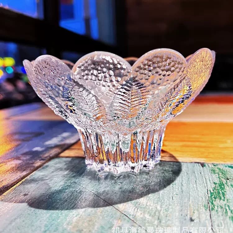 Mini Crystal Glass Fruit Bowl Candlestick Dew Leaf Dessert Bowl Crystal Salad Plate Chinese Vintage Style Glassware Dishware